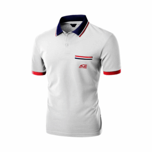 White Polo Shirt with Dark Blue Collar