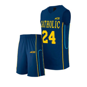 Dark Blue Yellow Basketball Jersey With Short
