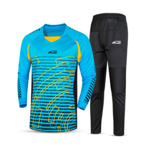 Bright Blue With Yellow Accent Long Sleeve Shirt With Black Pant